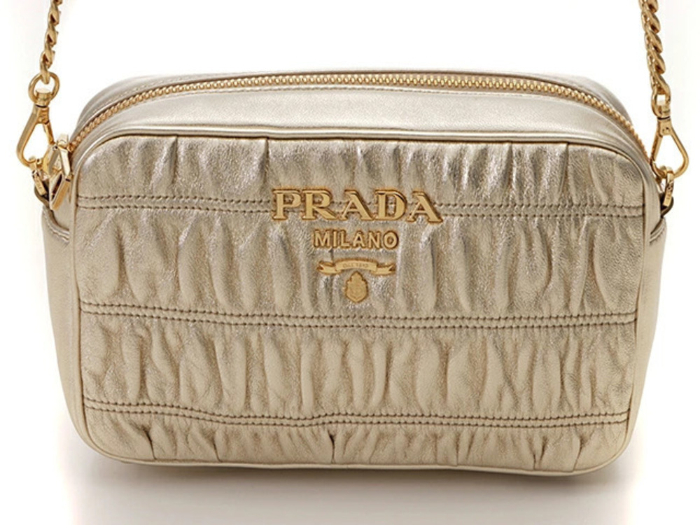 Prada Shoulder Bag Nappa Gaufre Chain Gold Leather
